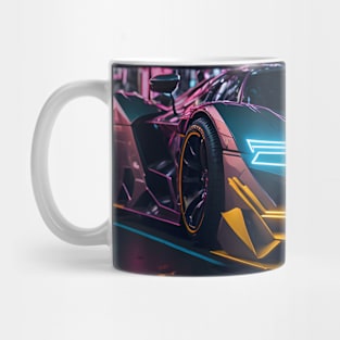 Dark Neon Sports Car in Japanese Neon City Mug